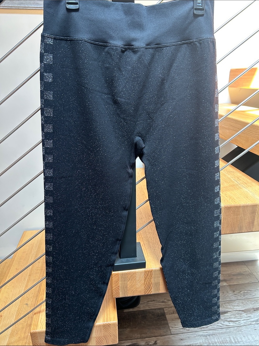 PINK Victoria's Secret Black Sparkle active  Leggings with Side Stripe Detail